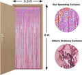 3.2 X 8.2 Ft Foil Fringe Curtains, 3 Pack, Pink Tinsel Curtain Unicorn