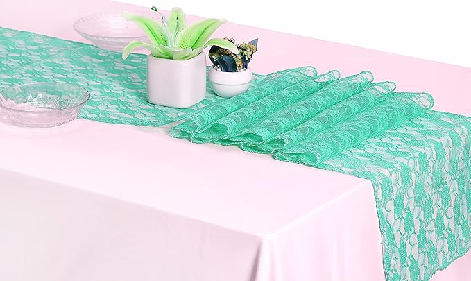 MDS Pack of 5 Wedding 12 x 108 inches Lace Table Runner for Wedding, Decorations for Birthday Parties, Banquets, Graduations, Engagements, and Runners fit Rectangle, Round Table- Mint