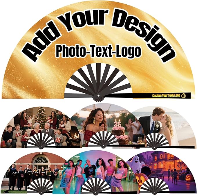 Custom Fans with Your Photo/Text - 13 Inch Personalized Folding Hand Fan for Line Dancing, Weddings, Parties | Decorative Gift for Women, Church Events & Dance Performances (1, 13 Inch)