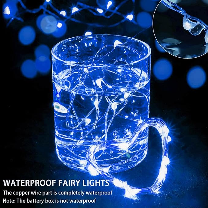 50 Pack Blue Fairy Lights 7Ft 20 LED Twinkle String Lights 3 Modes Battery Operated Waterproof Firefly Starry for Mason Jar Party Wedding Christmas Valentines Day Table Centerpieces
