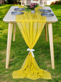 MDS 2 Pack 14ft Chiffon Table Runner 29 x 170 Inches Sheer Wedding Runner Romantic Rustic Table Runner for Wedding Decorations, Birthday Parties, Bridal Shower Party Arch Decor - Yellow