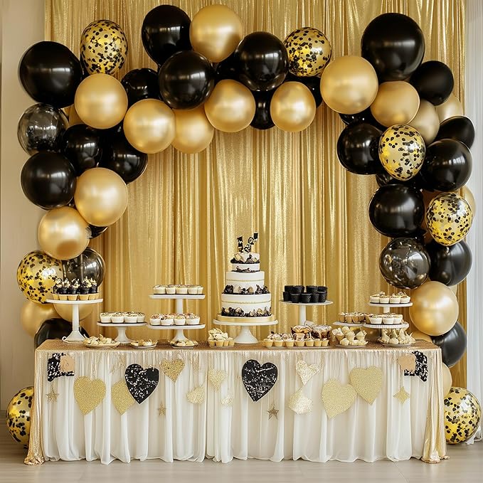 10x12ft Gold Sequin Backdrop Curtain Panels for Parties, Wrinkle Free Glitter Photo Backdrop Drapes 2 Panels 5x12FT Shimmer Back Drop Cloth for Wedding Birthday Christmas Photography Background
