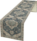 Boho Bohemia Style Table Runner, Vintage Blue Retro Flower Rustic Country Style Floral Print Pattern for Home Kitchen Table Decor Dining Coffee Room Garden Party Decor 13x36in