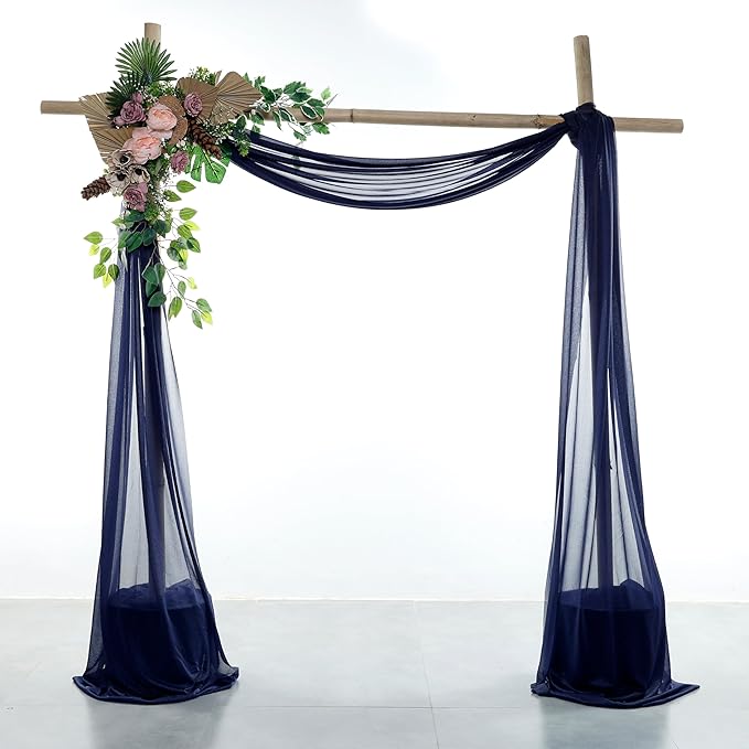 Fabric Navy Blue Sheer Chiffon Drape, 4 Panels 30 In x 20 Ft
