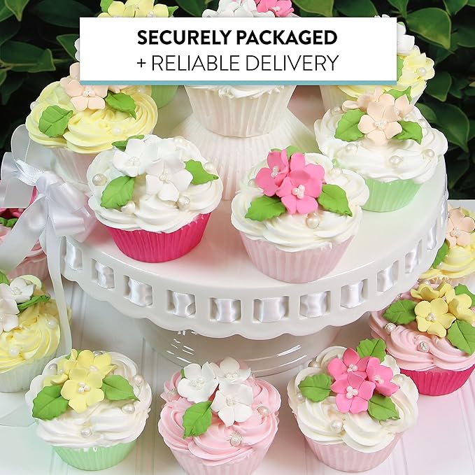 Edible Cake Toppers: Small Pink Gumpaste Flowers and Leaves, 72 Pieces