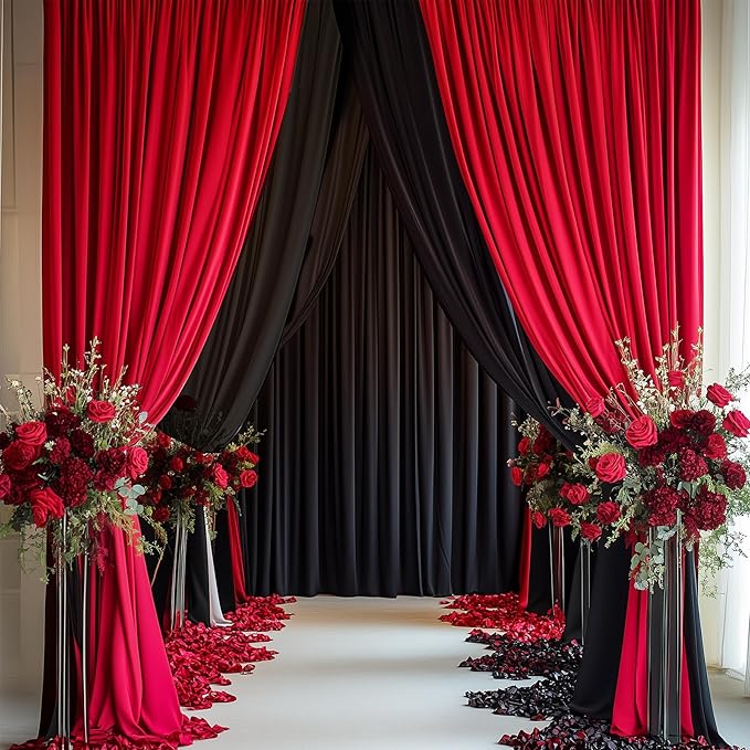 40ftx12ft Wrinkle Free Red Backdrop Curtain, 8 Panels 12FT Height Red Wedding Backdrop Drapes, Silky Polyester Back Drop Cloth for Birthday Photography Background Party Backdrop Draping