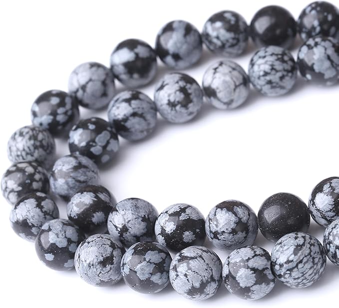 Snowflake Stone Beads for Jewelry Making DIY Craft Gemstone Beads Kit (6mm, 60pcs) Smooth Healing Crystal Beads for Bracelets, Necklaces, Home Decor
