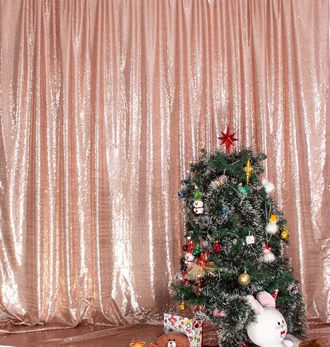 SquarePie Sequin Backdrop Non-Transparent Background Sparkly Curtain for Wedding Party 8FT x 8FT Rose Gold