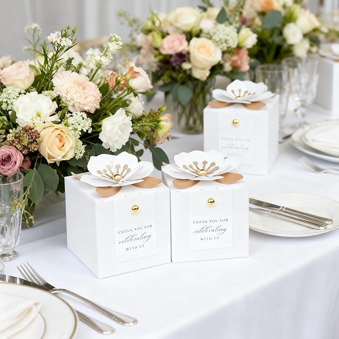 Gift Boxes 20 Pack White Candy Favor Boxes with Floral Decor and Tags