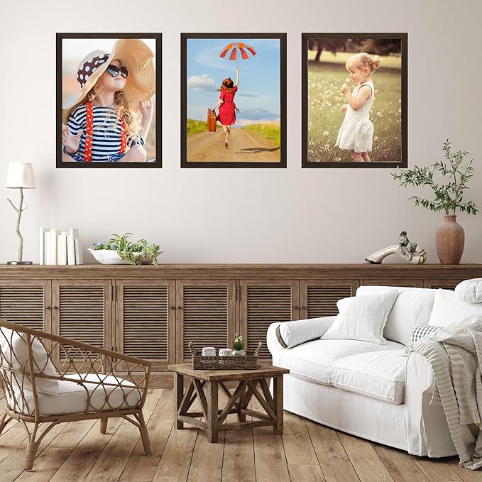 KTKDE A3 Poster Frame Walnut Woodgrain Picture Frame-11.7x16.5in Set of 3- Photo Frame,Certificate Frame with Plexiglass for Wall Mount or Table Top Display