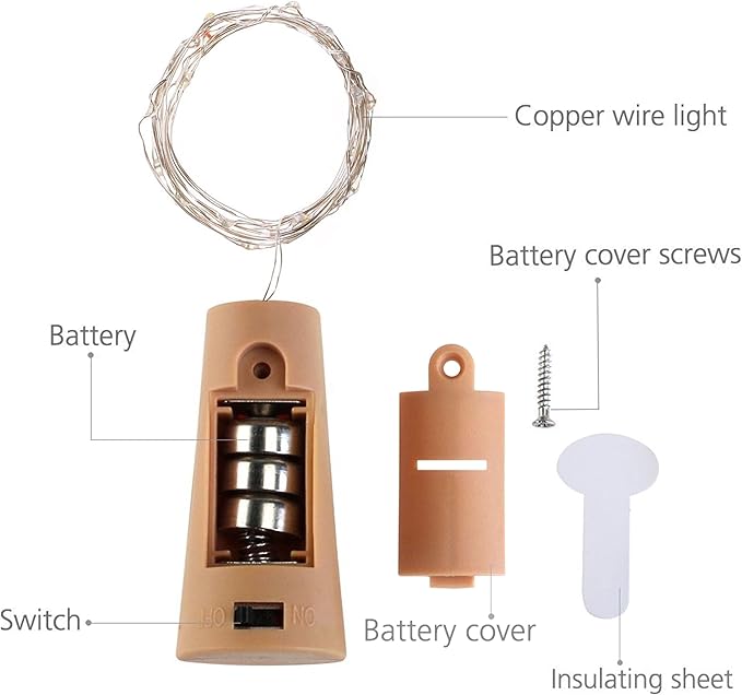 Wine Bottle Lights with Cork, 10 Pack Battery Operated 10 LED Cork Shape Silver Copper Wire Colorful Fairy Mini String Lights for DIY,Party,Decor,Christmas,Halloween,Wedding