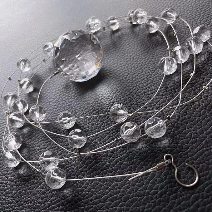 Clear Crystal Beads Strands Glass Beads String Hanging Decor for Wedding Arch Centerpieces Curtain Chandelier Ornaments Door Ceiling Beaded Drapes Decoration Accessories(2 Feet 5pcs)