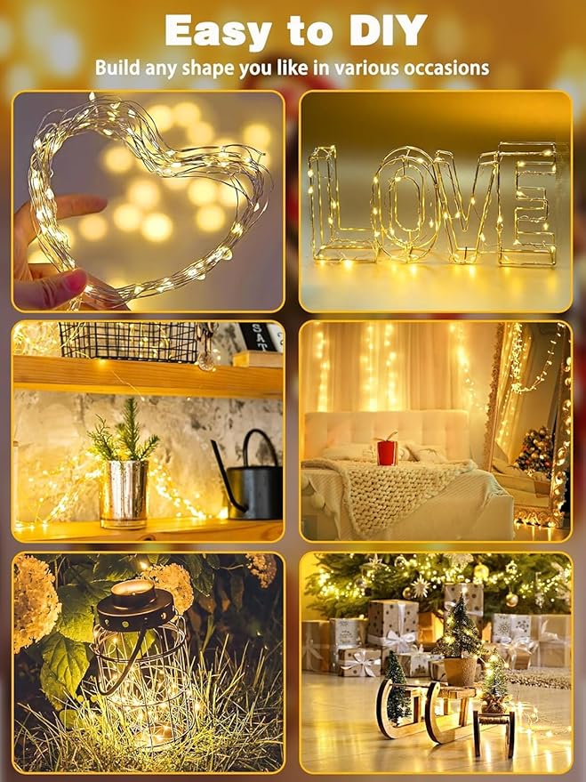 4 Pack Each 33FT 100LED Fairy Lights Battery Operated with Remote, Waterproof Twinkle Lights with Timer, Cuttable String Light Indoor & Outdoor for Bedroom Classroom Wedding DIY Christmas (Warm White)