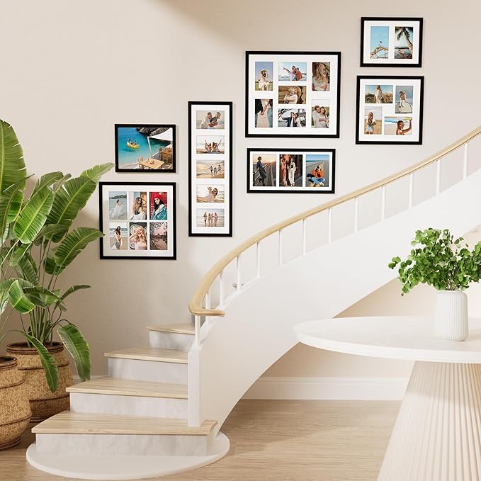 Vittanly 14x14 Collage Picture Frame, Displays 6Pcs 4x6 Pictures with Mat, Picture Frames Collage Wall Decor for Horizontal or Vertical Display, Black, 1 Pack
