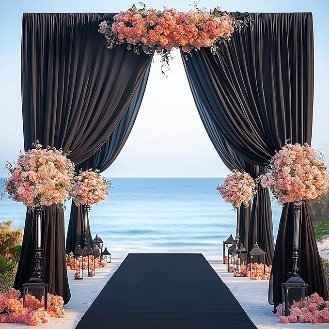 50ftx15ft Wrinkle Free Black Backdrop Curtain, 10 Panels 15FT Height Black Wedding Backdrop Drapes, Silky Polyester Back Drop Cloth for Birthday Photography Background Party Backdrop Draping