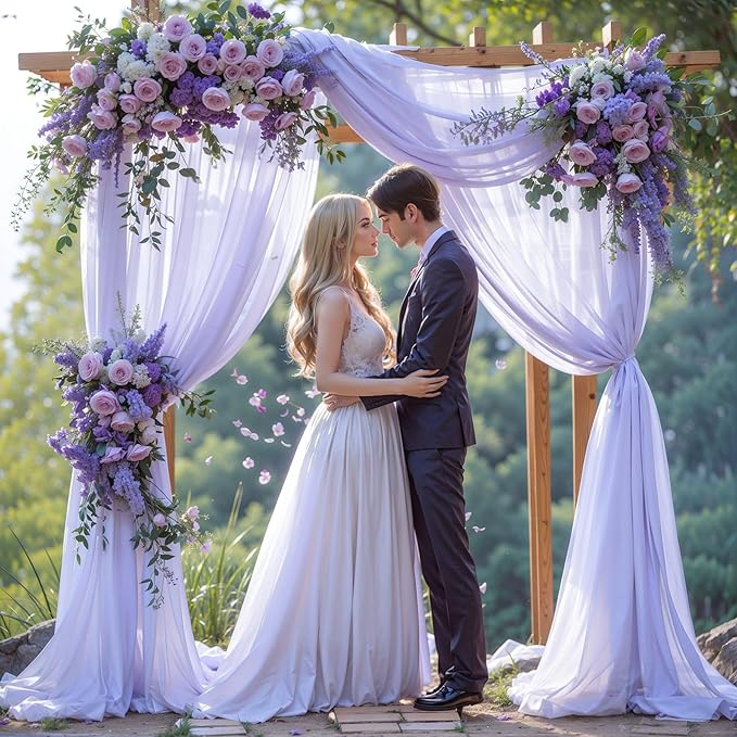 Wedding Arch Draping Fabric,1 Panel 18FT Purple Sheer Chiffon Curtain Drapes 6 Yards for Wedding Ceremony Birthday Party Decoration