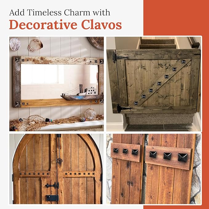 50 Pack 1.25" Square Head Iron Clavos Decorative Nails – Black – Handmade Rustic Square Fasteners for Farmhouse Shutters, Faux Wood Beams, Barn Doors, Shutters, and Gates – Ornamental Wood Accent