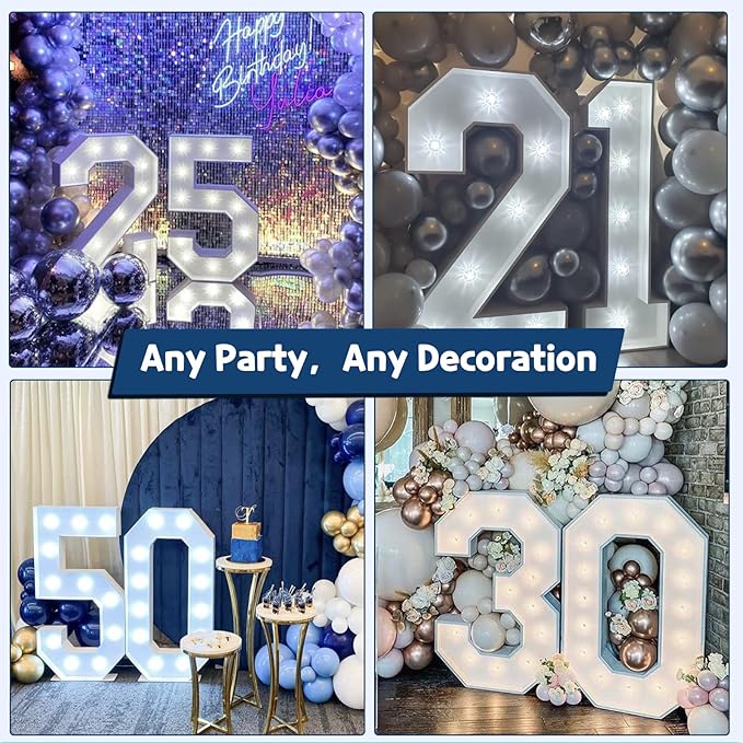 Marquee Numbers 4 Feet Tall Big Light Up Numbers 4 Year Old 14th 40th Birthday Decorations Girl Boy Women Men White Anniversary Party Decor Large Cardboard Prop Backdrop Sign 4