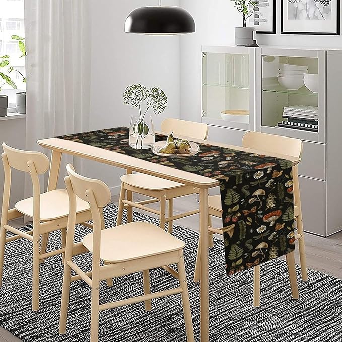 Mushroom Table Runner,Retro Forest Plant Table Runner for Kitchen Dining Table Home Party Decoration 13x72 Inch