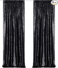 Poise3EHome Black Sequin Backdrop Curtains, 2 Panels 2FTx8FT Glitter Photo Booth Backdrop for Halloween Birthday Bachelorette Wednesday Twilight Party Decorations
