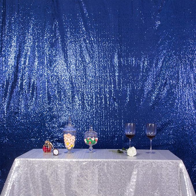 SquarePie Sequin Backdrop Not See Through Thick Background Glitter Curtain for Party 10FT x 10FT Navy Blue