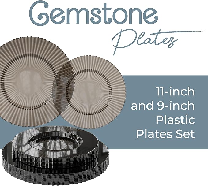 Plastic Party Plates, 40 Piece Disposable Set, 9 and 11 Inch