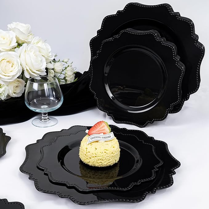 Black Disposable Plastic Dinner Plates, 9.5 Inch, 100 Count