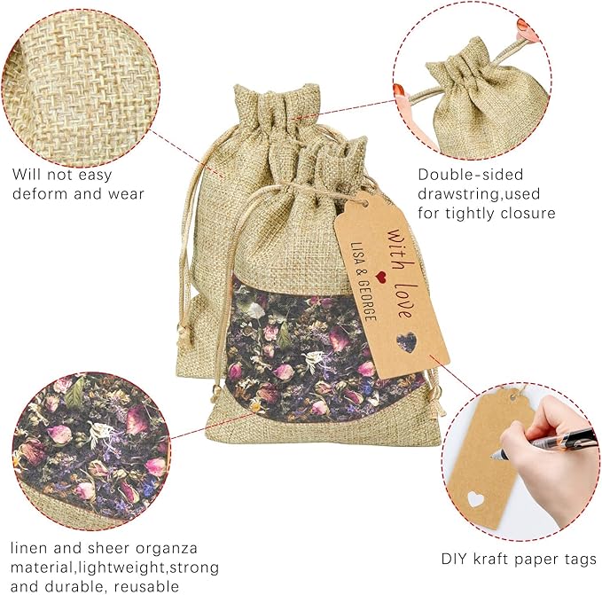 Gift Bags with Drawstring, 4x6 Inch Burlap Sheer Organza, Pack of 50