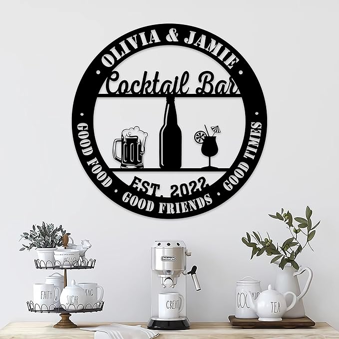 Personalized Cocktail Bar Metal Sign LED Lights, Cocktail Sign, Drinking Lounge, Cocktail Lovers Gift, Father Day Gift, Bar Decor for Home