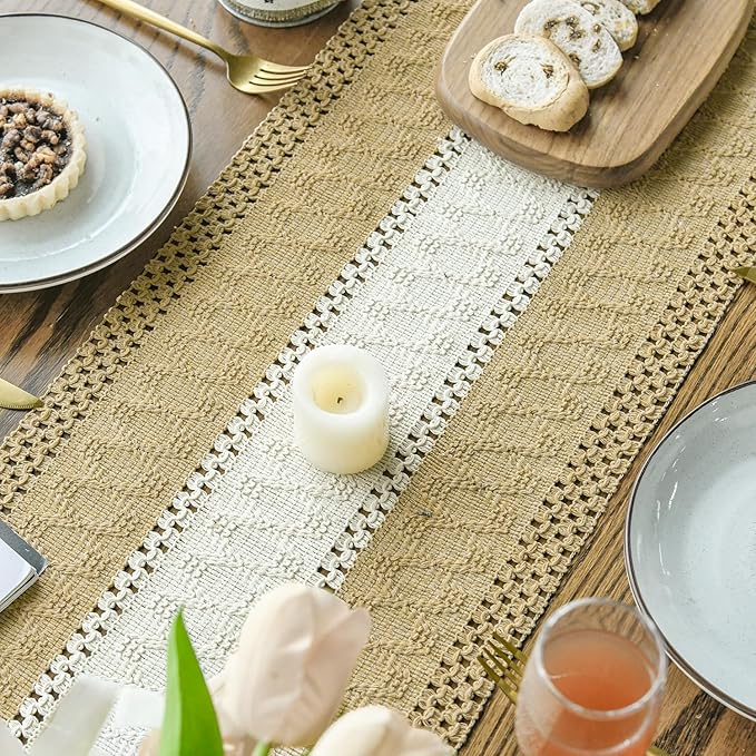 Artoid Mode Burlap Brown Farmhouse Rustic Table Runner, Seasonal Hollow Kitchen Dining Table Decoration for Home Party Decor 12x48 Inch