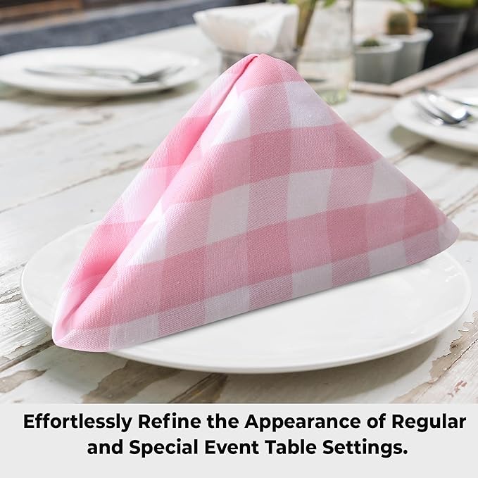 Cloth Dinner Napkins, 100% Cotton Checkered Pink, 20 x 20 Inch