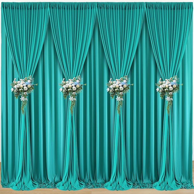 Turquoise Backdrop Curtain Set - 8 Panels, Wrinkle-Free, 40 ft x 10 ft