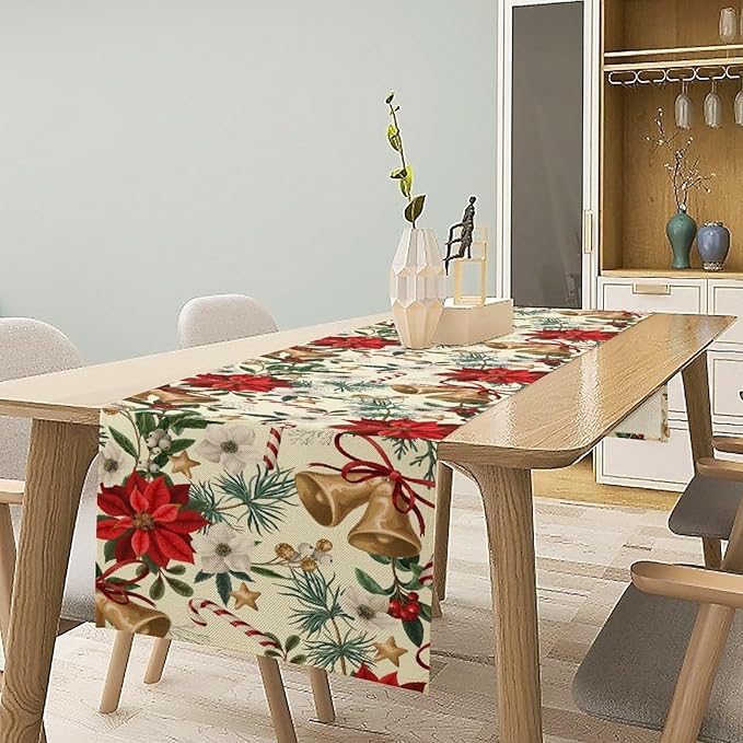 Christmas Table Runner, Seasonal Winter Xmas Holiday Kitchen Dining Table Decoration for Home Party Decor 13x120 Inch