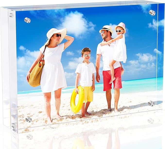 4x6 Inches Acrylic Picture Frames 1 Pack, Double Sided Magnetic Photo Frames,Free Standing on Desk or Table Clear Picture Frames