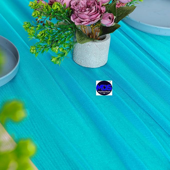MDS Halloween Chiffon Table Runner - 20 Pack, 29 x 170 Inches, 14ft Each - Sheer Spooky Table Runners for Haunted House Parties, Trick-or-Treat Tables, Witchy Décor, Wedding & Events - Turquoise
