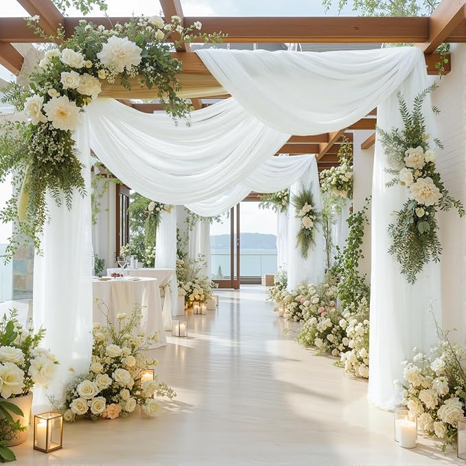 2 Panels Wedding Arch Draping Fabric White Sheer Backdrop Curtain Arch Drape for Wedding Ceremony Reception,Bridal Shower Party Decorations 28" X 19ft