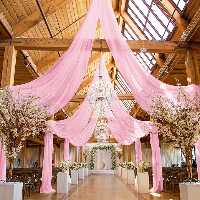 6 Panels Pink Ceiling Drapes for Wedding, 5ftx10ft Ceiling Drapes Cheesecloth Sheer Fabric Curtain Wedding Arch Draping Fabric Romantic Ceilings Decorations for Weddings Party Ceremony Stage