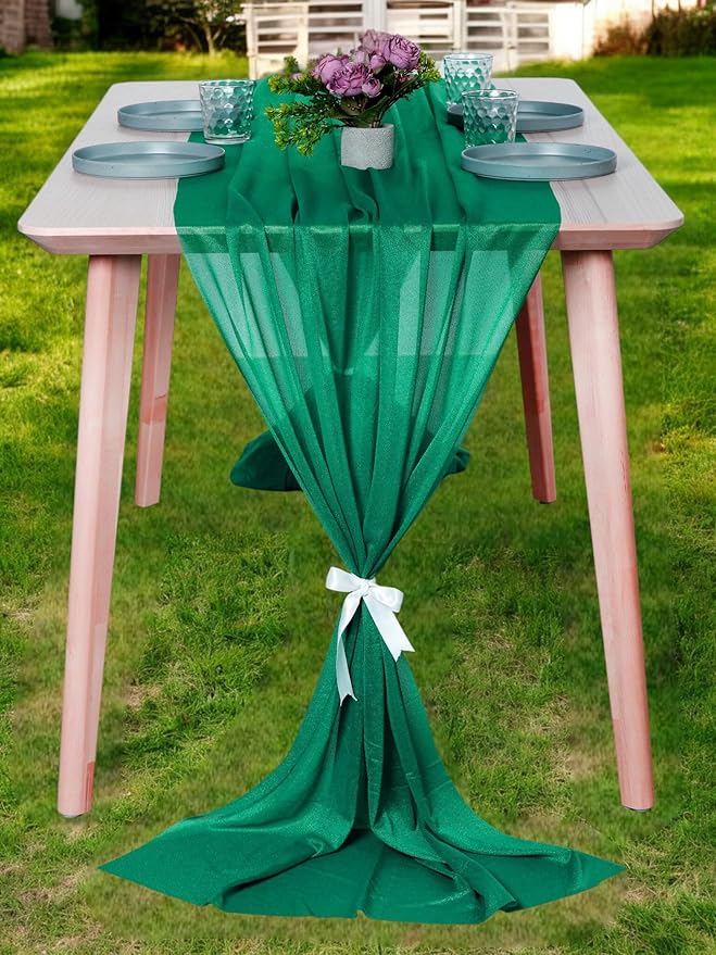 MDS Halloween Chiffon Table Runner - 20 Pack, 29 x 170 Inches, 14ft Each - Sheer Spooky Table Runners for Haunted House Parties, Trick-or-Treat Tables, Witchy Décor, Wedding & Events - Emerald Green