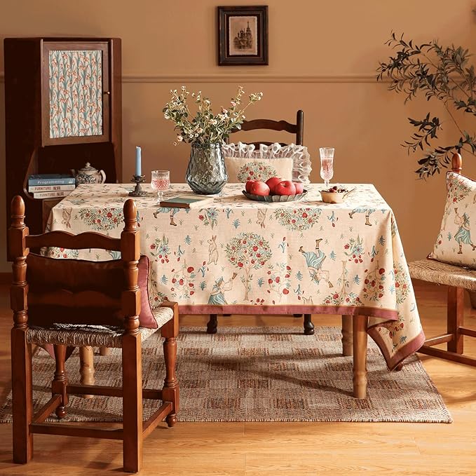 patdrea Designer Beige Rectangle Small Tablecloth,Vintage Italian Durable Linen Trees Pattern Table Cloth,Decor Table Cover Cloth for Kitchen Dining,Christmas,Thanksgiving,55"x71"-Tatiana a
