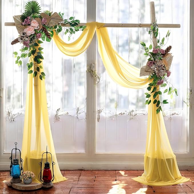 MDS Halloween Chiffon Draping Fabric - 1 Panel, 30" Wide x 100ft Long - Sheer Spooky Arbor & Canopy Drapery for Haunted House Backdrops, Party Ceilings, DIY Costumes & Themed Events - Gold