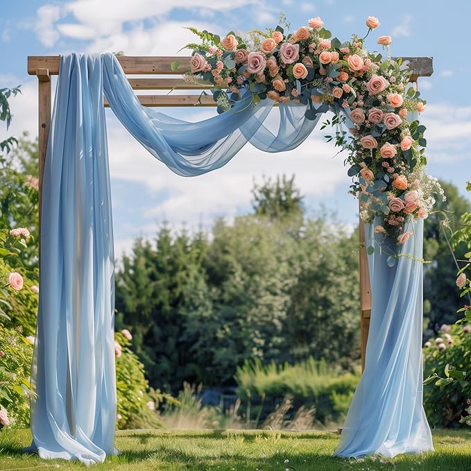 Wedding Arch Draping Fabric 4 Panels 28.7" x 20FT Baby Blue Sheer Chiffon Backdrop Drapes for Wedding Ceremony Birthday Party Bridal Shower Outdoor Decoration