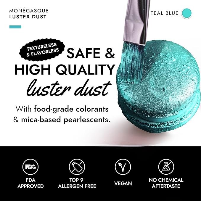 MONÉGASQUE Teal Blue Edible Glitter for Drinks 15g – Halloween Edible Glitter for Cakes & Cocktails – Cocktail, Cake, & Cupcake Luster Dust Spray – Teal Food Coloring & Drink Decorations Sprinkles