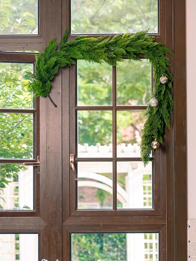 Christmas Garland, 6 Ft Extra Full Faux Cypress Pine in Dark Green