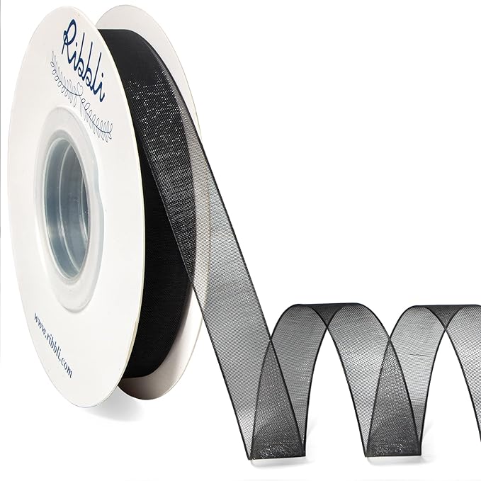 Ribbli Black Organza Ribbon,1/2 Inches x Continuous 50 Yard,Black Sheer Ribbon for Gift Wrapping,Cookie Wrapping,Wedding Decoration,All Crafting and Sewing