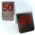 10 Pcs Metal Place Cards Stackable Tent Style Table Numbers，Place Card Holders for Celebration Wedding Party Restaurants Cafes Bars Gatherings meeting Room Board Game Serial (Medium 41-50, Red)
