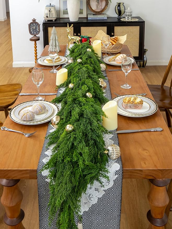 Christmas Garland, 6 Ft Extra Full Faux Cypress Pine in Dark Green