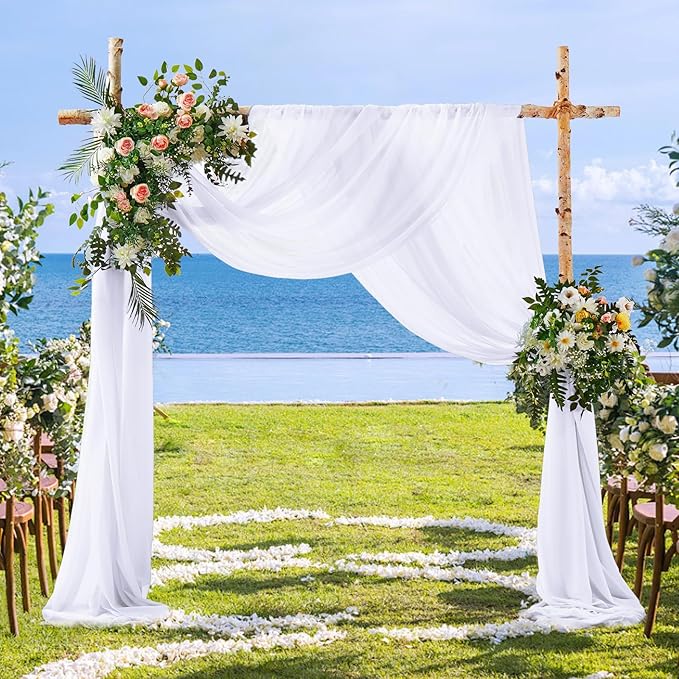 SiinvdaBZX 2 Panels Wedding Arch Draping Fabric 30" x 20Ft White Sheer Chiffon Fabric Outdoor Extra Long Decorative Drapery Fabric for Party Ceremony Ceiling Curtain Backdrop