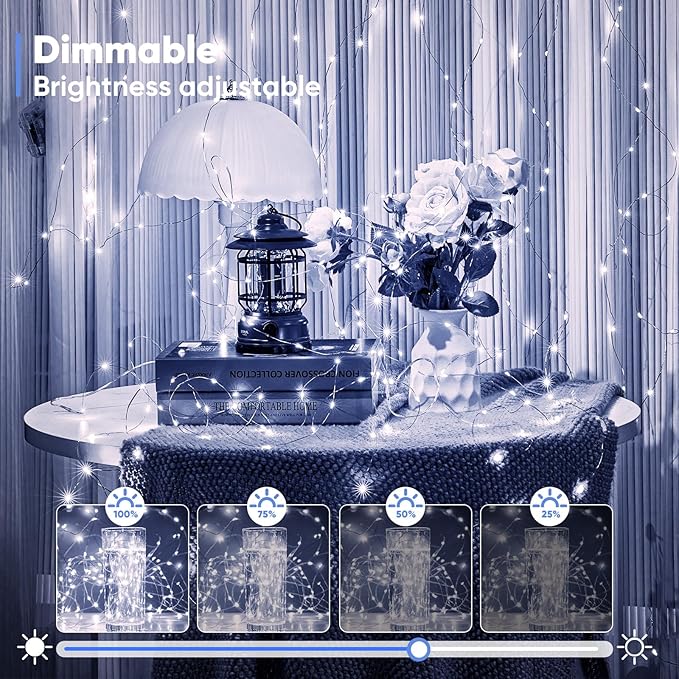 2 Pack 32.8 Ft. Battery Operated Outdoor String Lights with Remote & Timer, LED Cool Whit Fairy Lights, Waterproof Twinkle Lights for Bedroom, Dorm, Mason Jar, Wedding, Party, Christmas