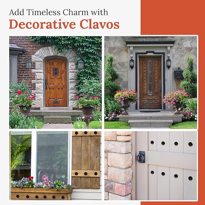 10 Pack 1" Small Round Head Iron Clavos Decorative Nails – Sealed Unfinished – Handmade Handmade Rustic Round Fasteners for Farmhouse Shutter, Barn Door, Shutters and Gates – Ornamental Wood Accent