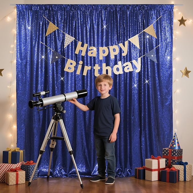 SquarePie Sequin Backdrop Less Transparent Background Sparkly Curtain for Wedding Party 6FT x 6FT Navy Blue